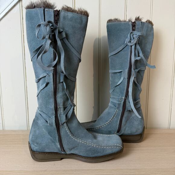 KATE KUBA Womens Festival Suede Lace Up Boots Rabbit Fur Trim Size 36 EU/5.5 US - Picture 5 of 12